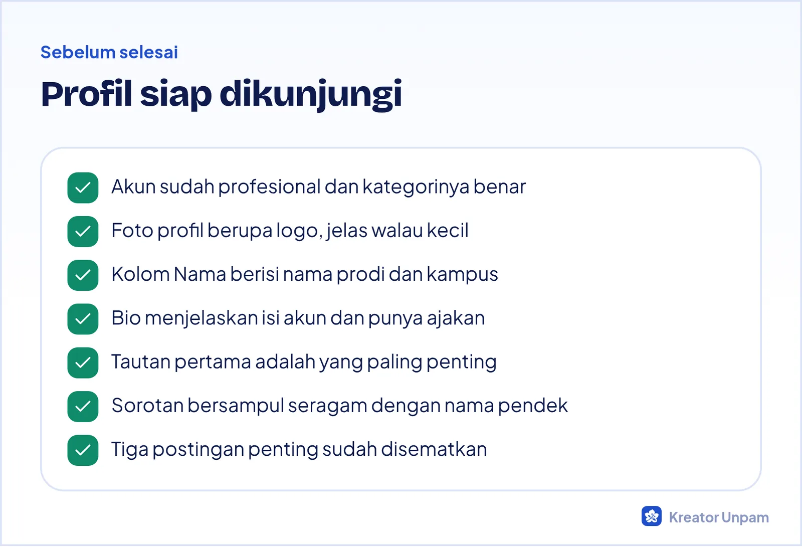 Ceklis profil Instagram yang sudah rapi