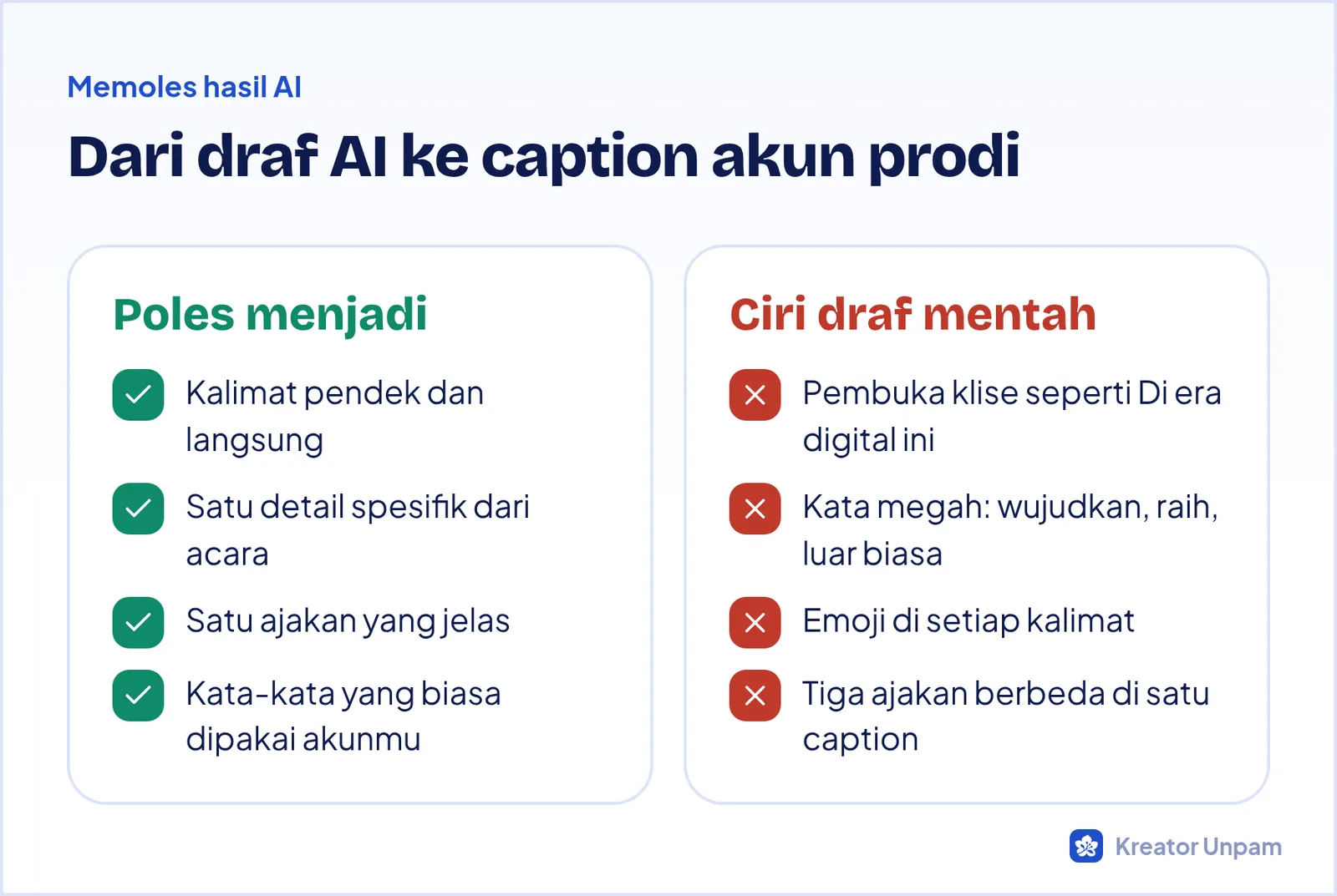 Ciri caption AI mentah yang perlu diperbaiki dan cara memolesnya