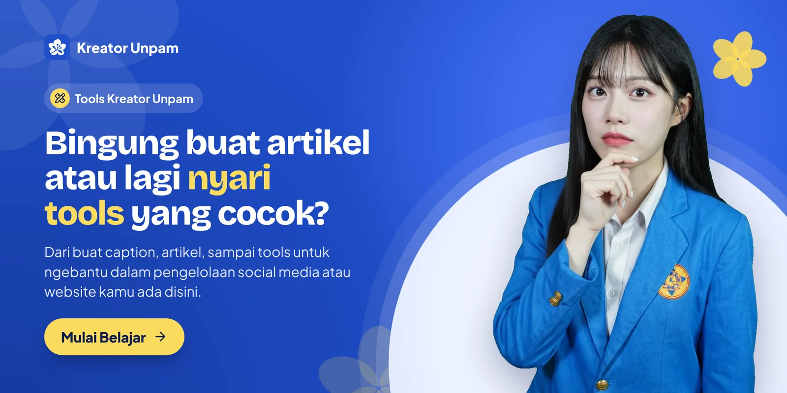 Bingung buat artikel atau lagi nyari tools yang cocok?. Dari buat caption, artikel, sampai tools untuk ngebantu dalam pengelolaan social media atau website kamu ada disini. Mulai Belajar.