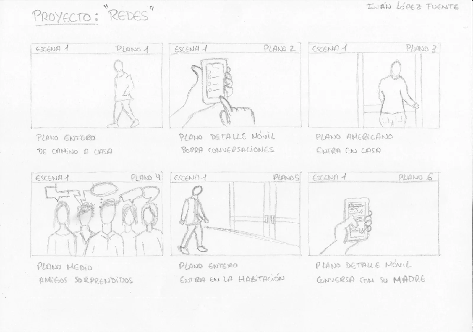 Halaman storyboard berisi sketsa adegan video
